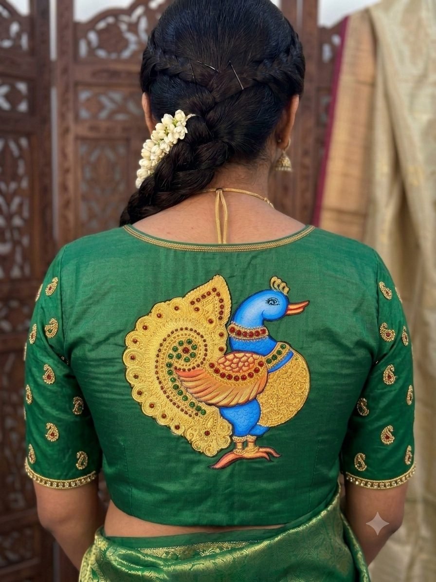 Peacock painting on blouse